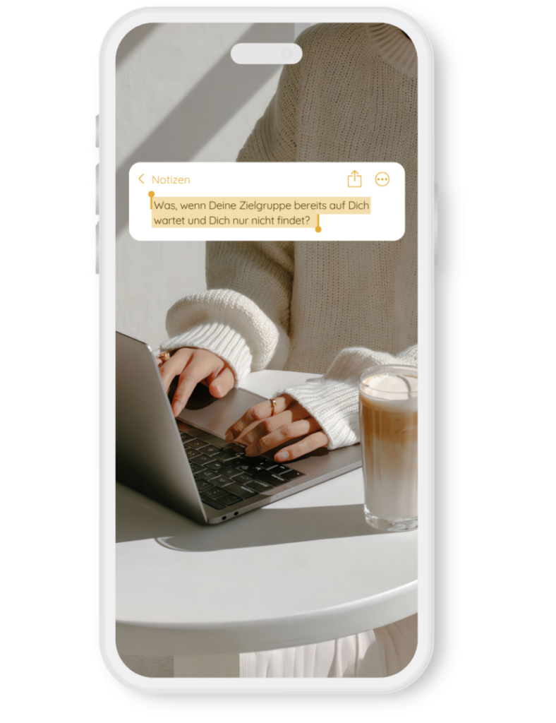Content Marketing Strategie auf Smartphone mit Content Creatorin und Fokus auf Zielgruppe und Sichtbarkeit