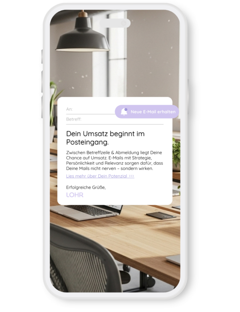 E-Mail Marketing Strategie auf Smartphone mit Newsletter und Fokus auf Umsatz und Conversion