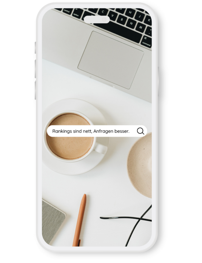 SEO und GEO Strategie auf Smartphone mit Google Suchfeld und Fokus auf Anfragen statt Rankings