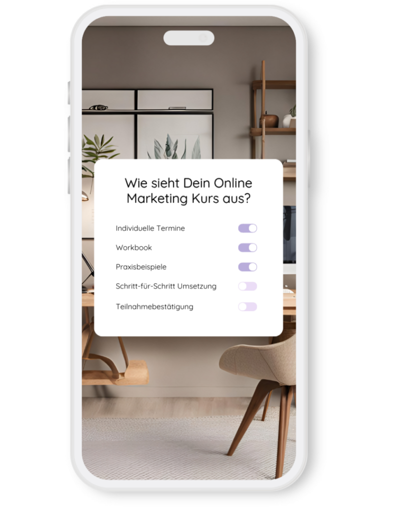 Individuelle Online Marketing Kurse und Workshops mit anpassbaren Inhalten auf Smartphone dargestellt