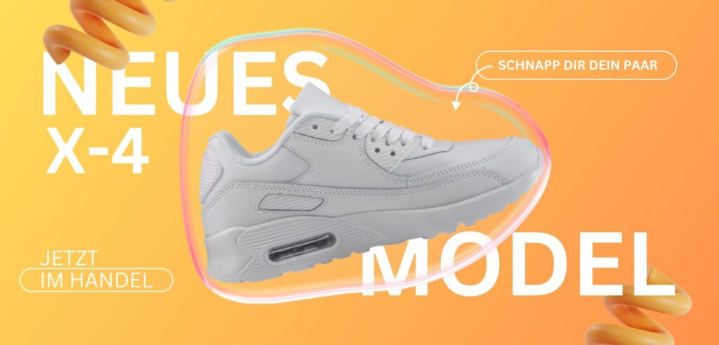 Branding Banner für Sneaker mit schwebendem Produktdesign auf auffälligem Hintergrund