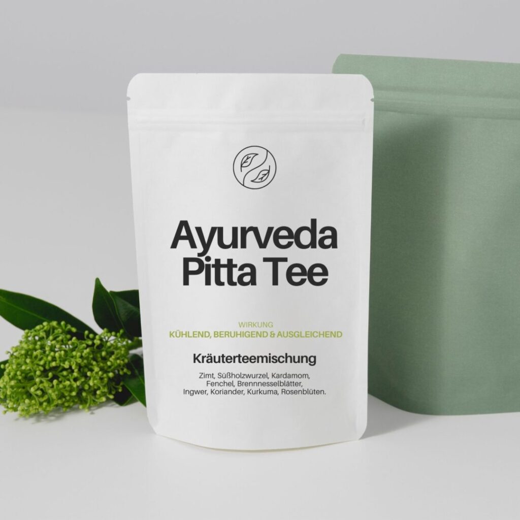 Corporate Design Produktfoto für Ayurveda Pitta Tee mit natürlicher Markenästhetik