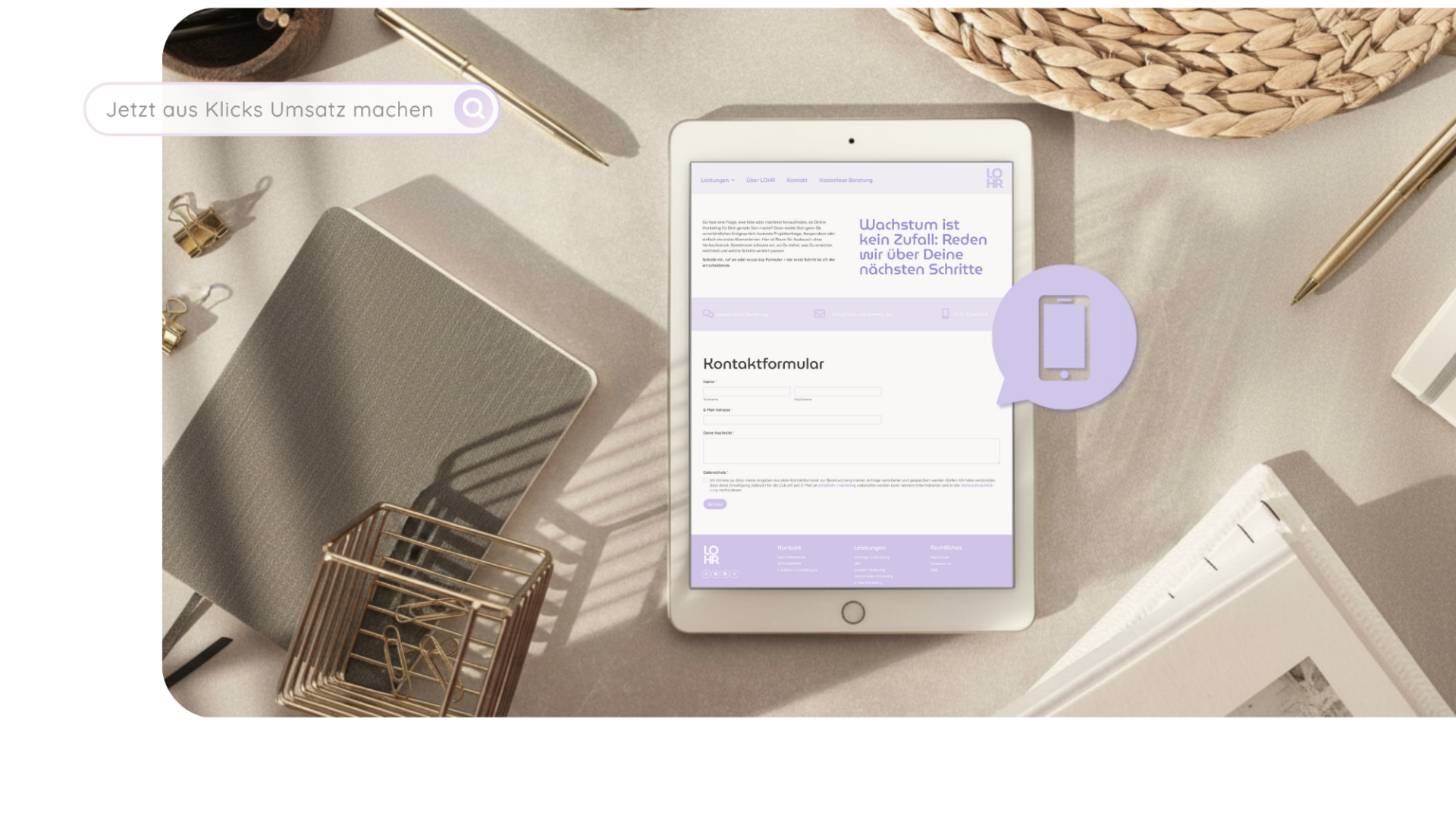 Kontaktformular von LOHR Online Marketing für SEO, Social Media und strategische Online Marketing Beratung